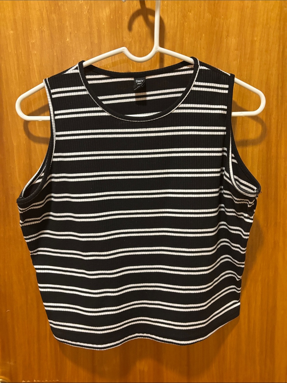 Dazy Black & White Striped Cropped Ribbed Tank